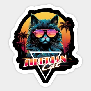 Retro Wave Siberian Cat Miami Shirt Sticker